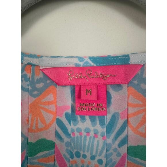 Lilly Pulitzer Pin Tuck Blouse Size Medium Tropical Print Tunic Flowy Preppy - Picture 4 of 7